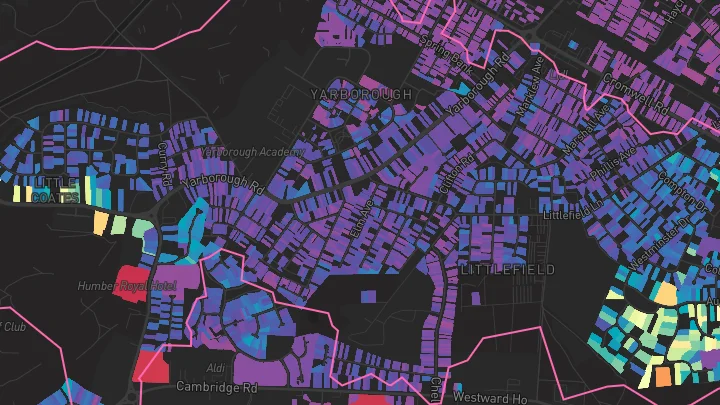 House price heatmap showing property values across Grimsby
