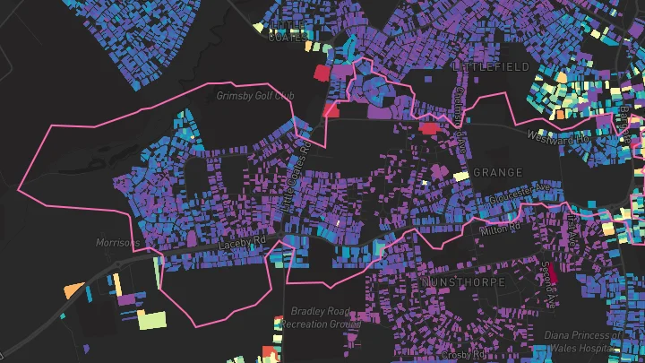 House price heatmap showing property values across Grimsby