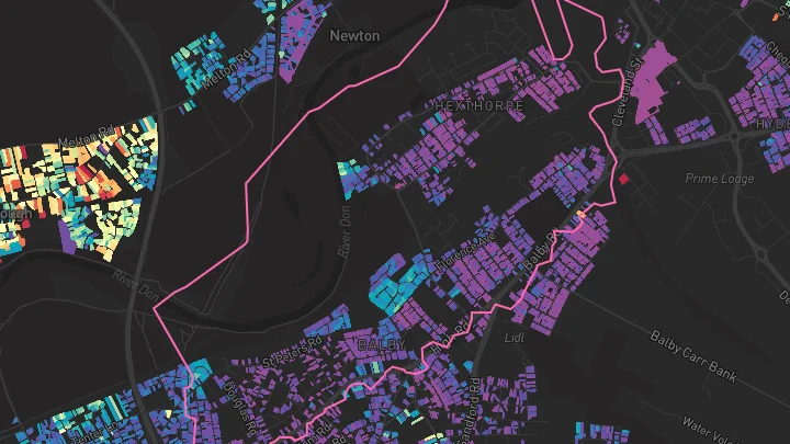 House price heatmap showing property values across Doncaster