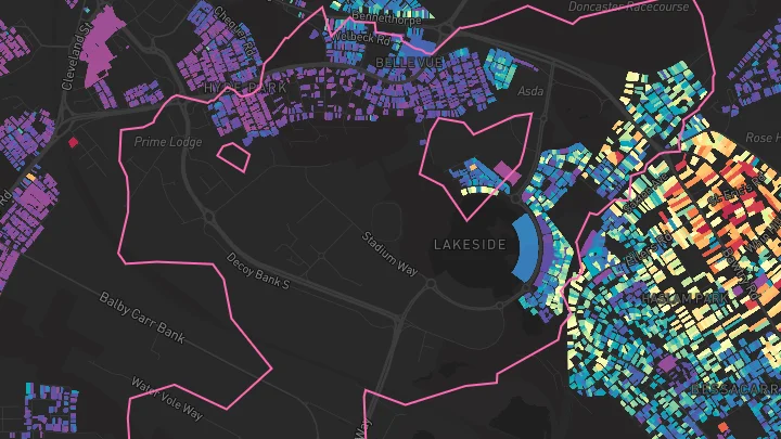 House price heatmap showing property values across Doncaster