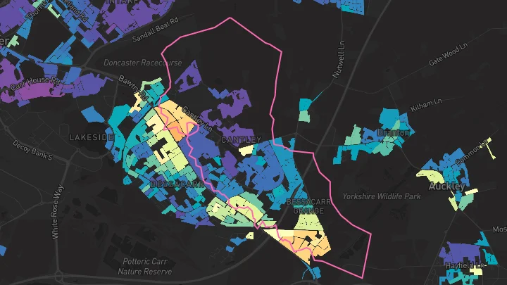 House price heatmap showing property values across Doncaster