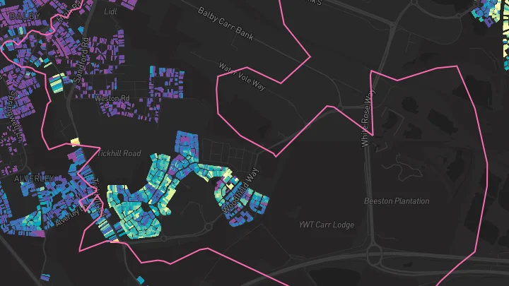 House price heatmap showing property values across Balby