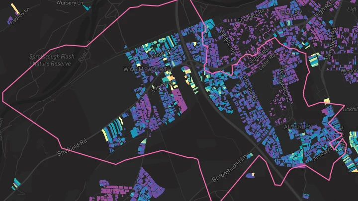 House price heatmap showing property values across Warmsworth