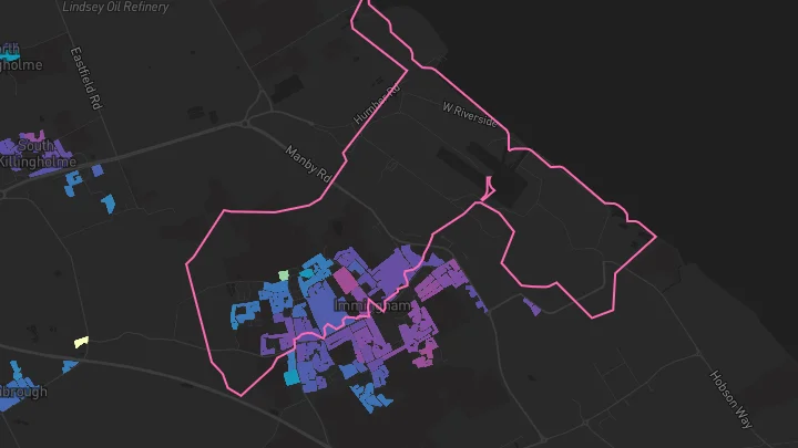 House price heatmap showing property values across Immingham