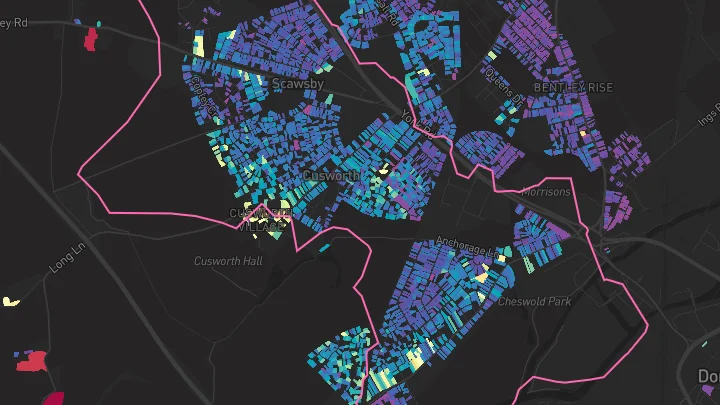 House price heatmap showing property values across Doncaster