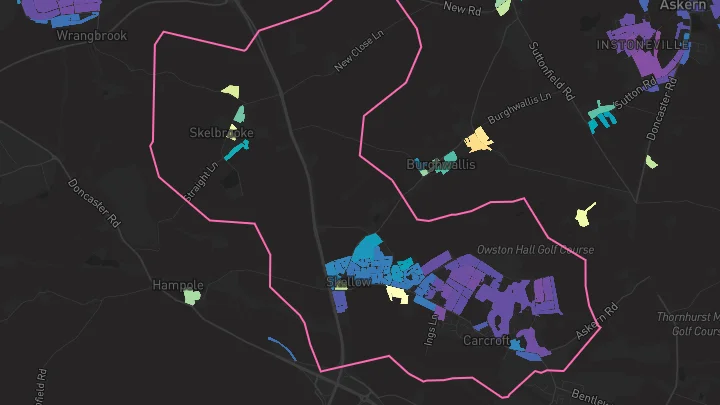 House price heatmap showing property values across Skellow