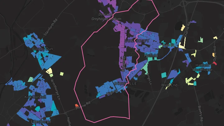 House price heatmap showing property values across Dunscroft