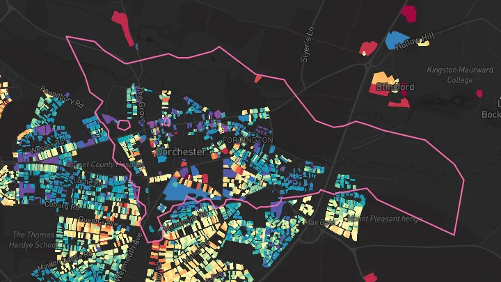 House price heatmap showing property values across Dorchester