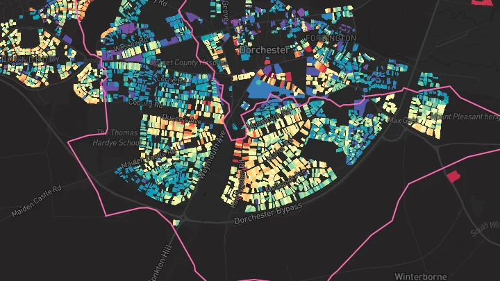 House price heatmap showing property values across Dorchester