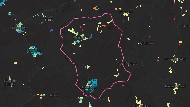 House price heatmap showing property values across Sturminster Newton