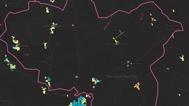 House price heatmap showing property values across Child Okeford