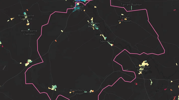 House price heatmap showing property values across Blandford St Mary