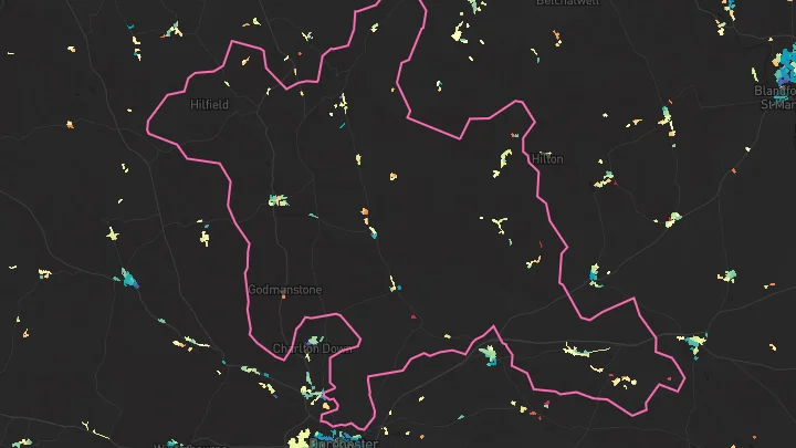 House price heatmap showing property values across Cerne Abbas
