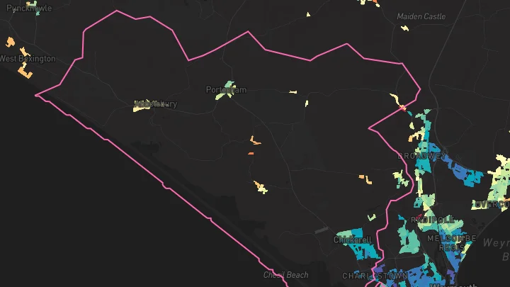 House price heatmap showing property values across Chickerell