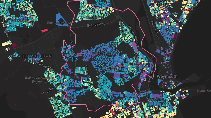House price heatmap showing property values across Weymouth