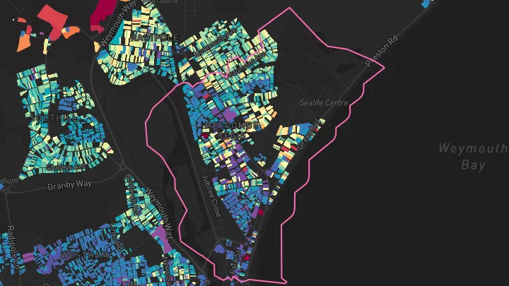 House price heatmap showing property values across Weymouth