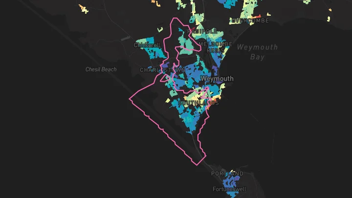 House price heatmap showing property values across Weymouth