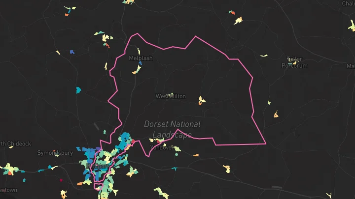 House price heatmap showing property values across Bridport