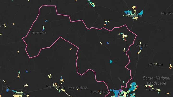 House price heatmap showing property values across Bridport