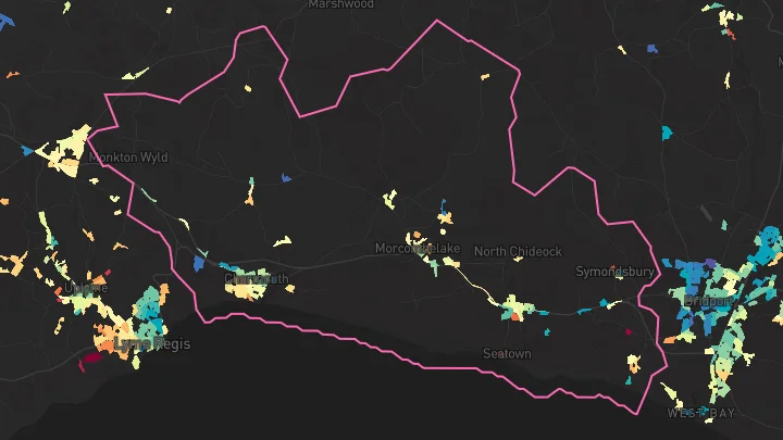House price heatmap showing property values across Charmouth