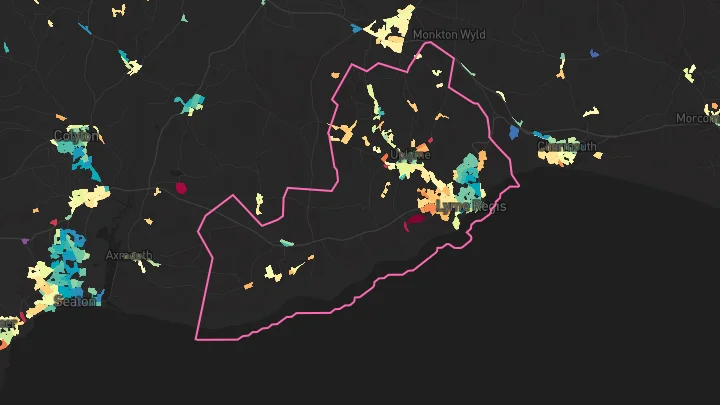 House price heatmap showing property values across Lyme Regis