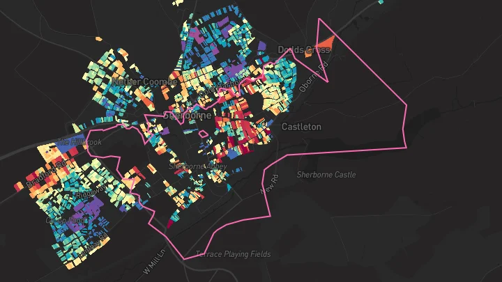 House price heatmap showing property values across Sherborne