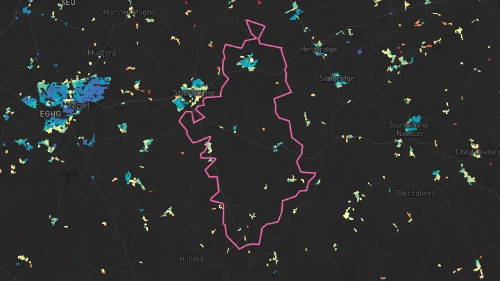 House price heatmap showing property values across Milborne Port