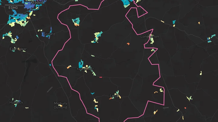 House price heatmap showing property values across Yetminster