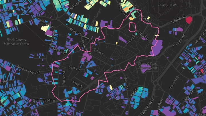 House price heatmap showing property values across Dudley
