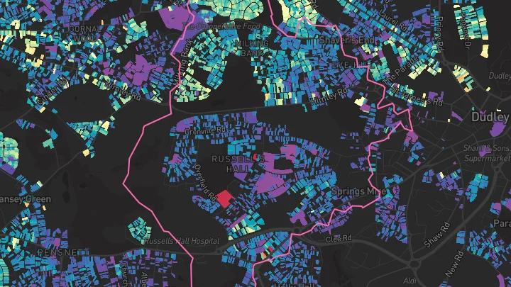 House price heatmap showing property values across Dudley
