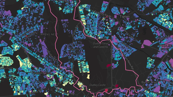 House price heatmap showing property values across Dudley