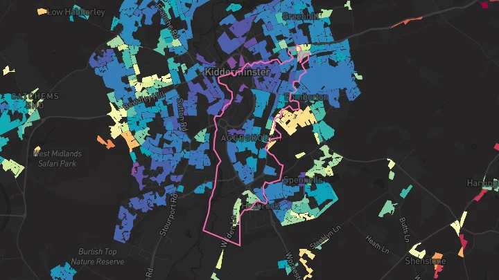 House price heatmap showing property values across Kidderminster
