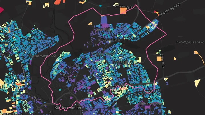 House price heatmap showing property values across Kidderminster