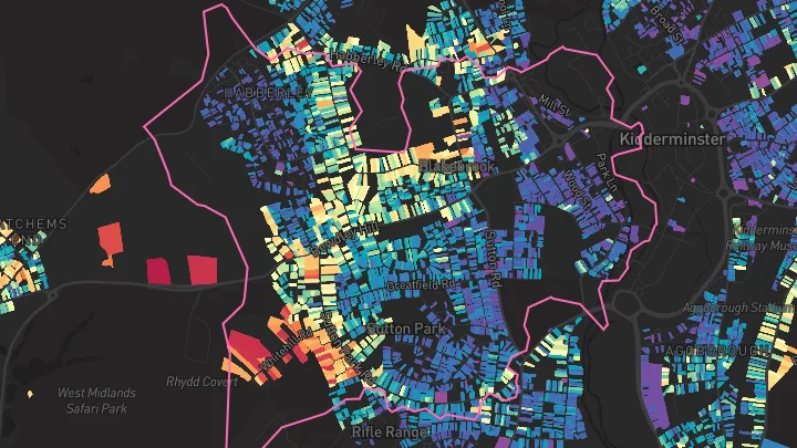 House price heatmap showing property values across Kidderminster