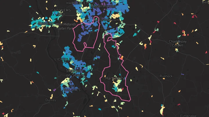 House price heatmap showing property values across Hartlebury