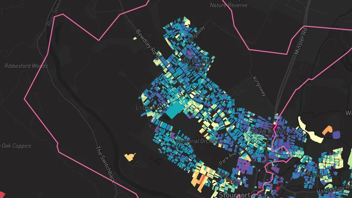 House price heatmap showing property values across Stourport-On-Severn
