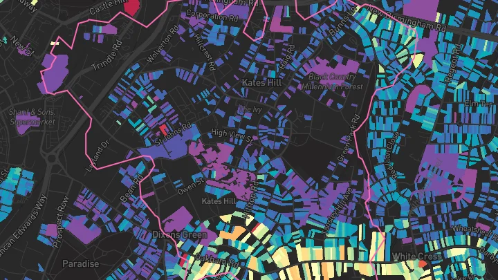 House price heatmap showing property values across Dudley