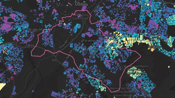 House price heatmap showing property values across Dudley