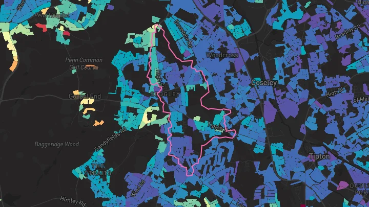 House price heatmap showing property values across Sedgley