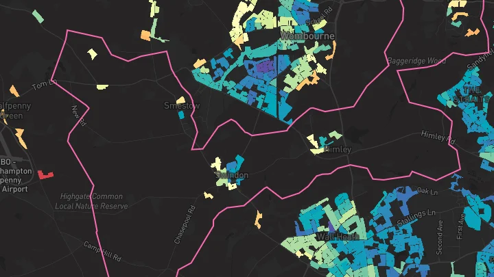 House price heatmap showing property values across Swindon