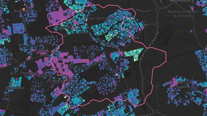 House price heatmap showing property values across Tipton