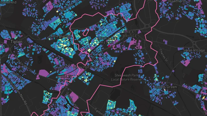 House price heatmap showing property values across Tipton