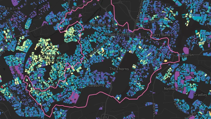 House price heatmap showing property values across Quarry Bank
