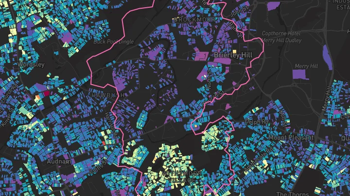 House price heatmap showing property values across Brierley Hill