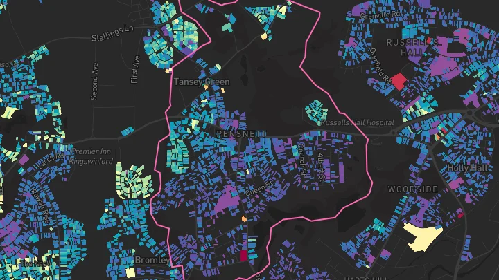 House price heatmap showing property values across Pensnett