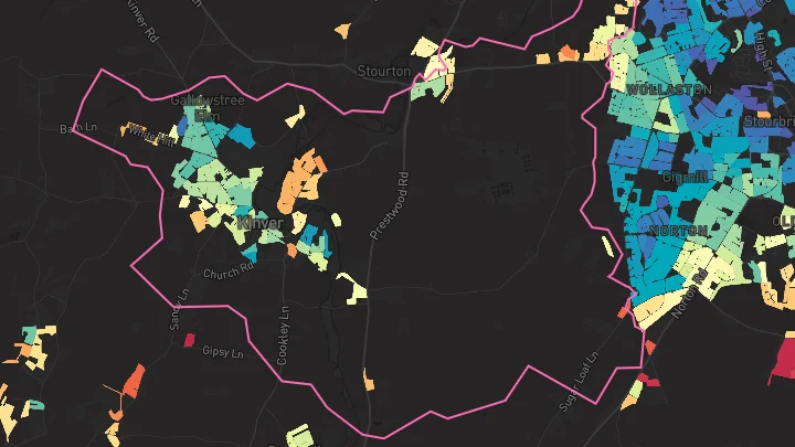 House price heatmap showing property values across Kinver