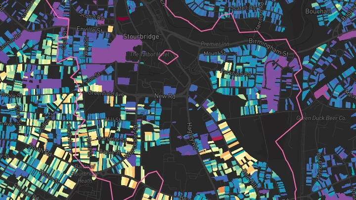 House price heatmap showing property values across Stourbridge
