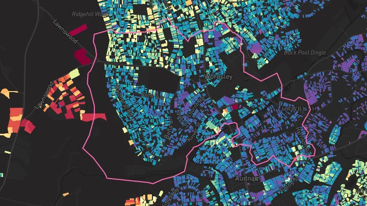 House price heatmap showing property values across Wordsley