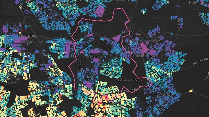 House price heatmap showing property values across Stourbridge