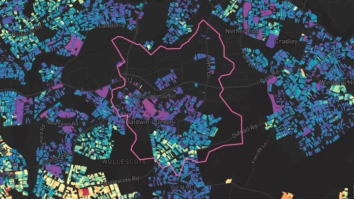 House price heatmap showing property values across Lye